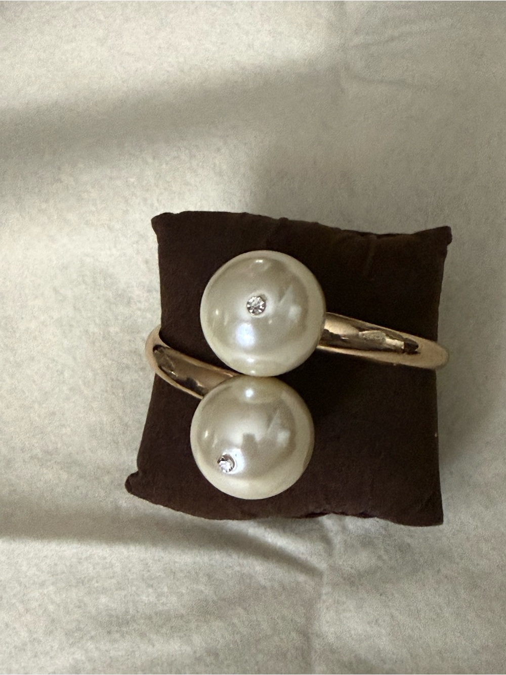 Gold Pearl Double-Ended Cuff Bracelet with Rhinestone Accent